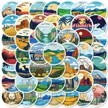 1 Pack Of 50 Mainland Landscape Aesthetics Cartoon Graffiti Round Stickers Creative DIY Suitcase Mobile Phone Stickers Halloween School Season Label Process Stickers
