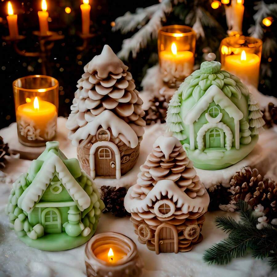 1 pieza Molde de vela en forma de casa navideña DIY para hacer adornos de piña, jabón, resina y yeso como decoraciones navideñas y regalos hechos a mano creativos