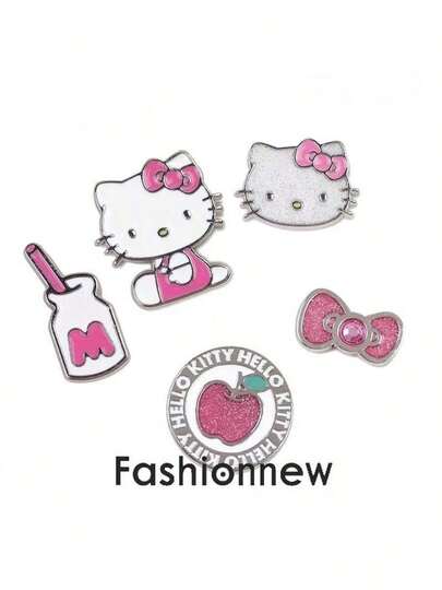 5/10 piezas Decoración con agujero de resina electrochapada Cute Hello Kitty de Sanrio, decoración desmontable DIY para zapatos adecuada para chanclas, sandalias, zapatos de playa, bolsas de playa, decoración personalizada de moda, regalo perfecto para vacaciones