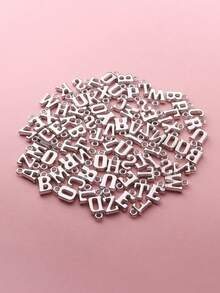 100pcs Fashion 3D Plastic Random 26 English Alphabet Letter Pendant Necklace Bracelet Jewelry Findings DIY Accessories (Assorted) - Silver - View 3