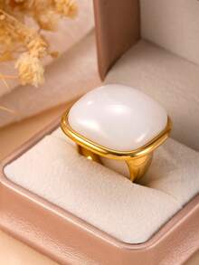 1枚复古不锈钢方形宝石戒指，适合女性日常、节日、订婚、约会、婚礼、度假等场合佩戴 - 一件法式方形寶石戒 - 查看 28