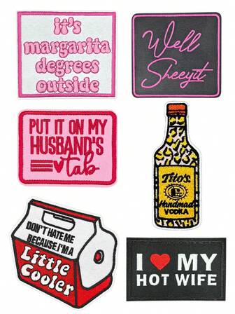 A Set Of Iron-On Embroidered Patches - Well Sheeyit Patch, Bottle Patch, Little Cooler Patch, Put It On My Husband's Tab Patch, I Love My Hot Wife Patch, Easy Apply, Durable Embroidery For DIY Crafts, Small Business Startups, Trucker Hats, Backpacks, Jeans, Jackets & Backpacks Clothing DIY Decoration