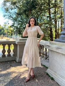 RIVERA. PLAIN MIDI DRESS WOMEN'S FASHION SUMMER DIARY - 米色 - 查看 11