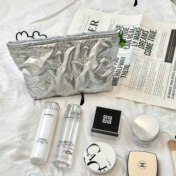 1pc New Cosmetic Bag, Plain And Elegant, Highly Attractively Large-Capacity Clutch Bag, Skin Care Product Coin Purse, Light Luxury Liner Multi-Functional Storage Bag