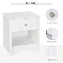 Modern Bedside Table, Nightstand With Drawer Shelf, End Table Living Room, Bedroom White - White + Aluminium Alloy - View 6