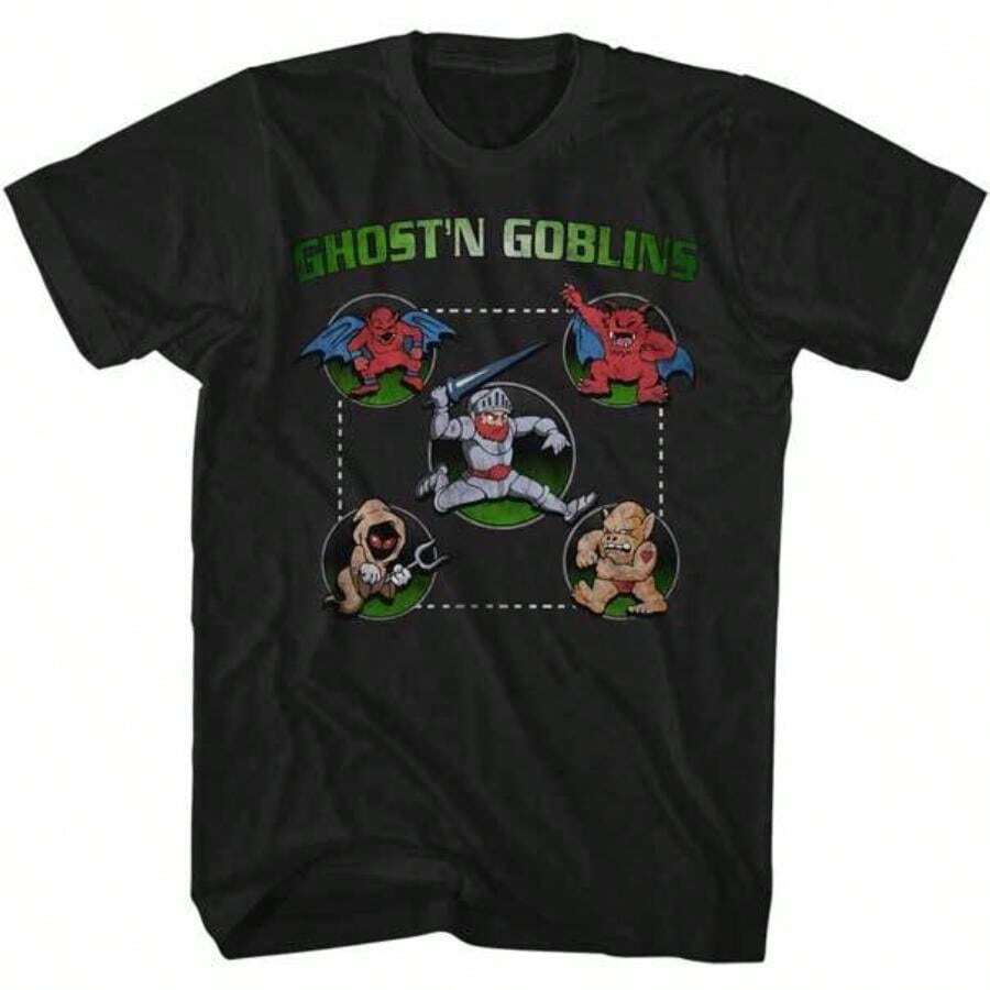 Ghost'n Goblins Circled Arthur & Goblins Capcom Video Game Men's T Shirt - màu đen - Xem 1