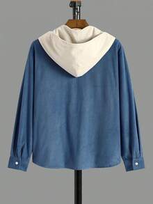 Teens/Youth Boys' Hooded Corduroy Color Block Drawstring Casual Shirt, Fashion School Style, Korean, Daily Wear, Commute, Versatile, Spring/Autumn New