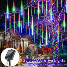 Solar Christmas Meteor Shower Lights, 8-Tube (30/45CM) White LED Solar Christmas String Lights (Outdoor Waterproof), For Tree/Patio/Garden/Wedding/Party Decor Home Decor Christmas Decorations Room Decor Winter