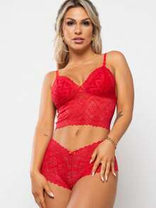 Golden Modas Lace Lingerie Waiting Husband Set With Lining Women's Sexy Adult Briefs Intimate Fashion - 紅色 - 查看 1