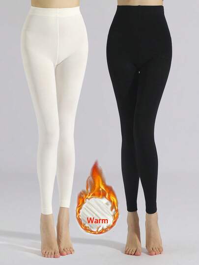 1条女士纯色时尚1200D保暖内衬连裤袜，高弹力七分裤袜，连裤袜，舒适