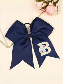 1pc Letter Print Big Bow Hair Scrunchie, 26 Letters A-Z Embroidered Polyester Girly Hair Accessory, Student Initial Letter Hair Tie - Multicolor - View 5
