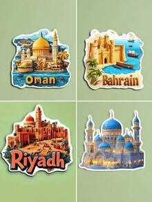1 件沙特阿拉伯国庆亚克力冰箱贴，磁性，适用于冰箱、汽车、笔记本电脑、头盔等，采用标志性天际线设计，室内装饰，适合作为新年和节日礼物 - 多色B - 查看 2