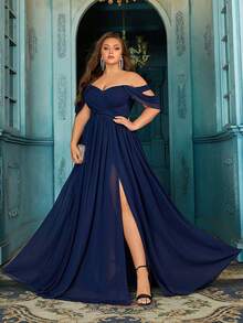 QOQ 大码伴娘礼服，夏季高端女士正式礼服，浪漫婚礼，正式场合，婚礼宾客纯色雪纺长裙