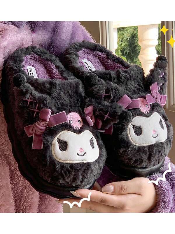 Sanrio 3 Stücke Sanrio Kuromi Damen Plüsch Dicke Warme Hausschuhe für Herbst/Winter