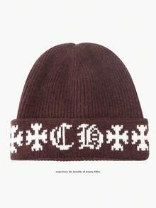 1pc Vintage Knit Hat, Unisex Warm Double-Layer Knitted Cap, Thick Large Circumference Beanie, Brand, Suitable For Autumn/Winter - Multicolor - View 14