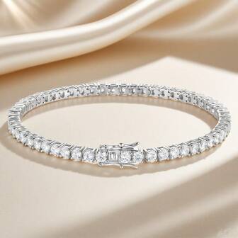925 Sterling Silver Minimalist Luxury Fully Paved Cubic Zirconia Tennis Bracelet, Elegant Gift For Women, Engagement, Anniversary, Daily Wear