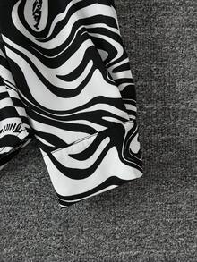 女士斑马纹二合一长袖衬衫 黑色 春季 - 黑色 - 查看 5