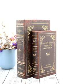 木制 PU 皮革复古书形收纳盒 - 经典英文书籍封面印花设计，金色浮雕书脊，隐藏式秘密隔层整理器，珠宝和纪念品纪念品盒，装饰性桌面和书架装饰品，纹理饰面，复古家居装饰礼物，适合书籍爱好者和收藏家，适合圣诞节、万圣节、生日、婚礼和节日派对礼物 - 彩色 - 查看 7