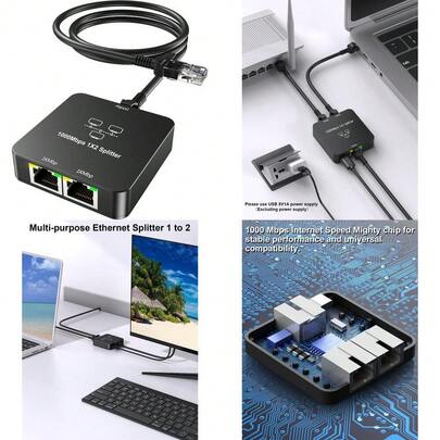 1 To 2 Out With 6 Ethernet Cable, 1000Mbps High Speed, RJ45 Splitter, Gigabit Internet Splitter Connector For Cat 5/5e/6/7/8 Cable