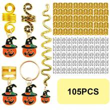 105pcs Halloween Wig Jewelry Ring African Twisted Braids Spring Braids Three-Strand Braids Hollow Braids Hair Extension Rings Dreadlocks Decorative Rings,Halloween - Multicolor - View 10