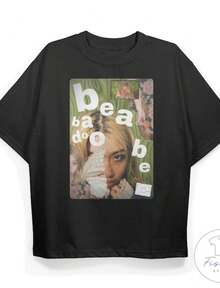 Beabadoobee Collage Typography Crew Neck T-Shirt Cropped Design Short Sleeve Y2k Casual Wear Tops Plus Size Clothes Suitable For All Seasons Machine Wash For Business Casual And Daily Wear - 黑色 - 查看 1