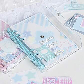 Rosyposy 96 páginas Cuaderno de hojas sueltas con cubierta transparente en forma de sobre y diseño colorido, papelería estudiantil, diario lindo con pegatinas y colgante