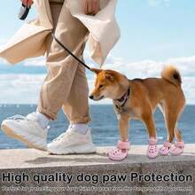 Dog Shoes For Hot Pavement,Non-Slip Waterproof Breathable Easy To Clean Put On And Take Off Dog Boots,Paw Protector For Hot Summer Roads Winter Snow (Pink, Size 8:(315"X256")(L*W)) - ColorA - 查看 5