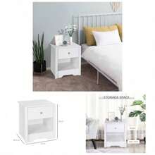 Modern Bedside Table, Nightstand With Drawer Shelf, End Table Living Room, Bedroom White - White + Aluminium Alloy - View 1