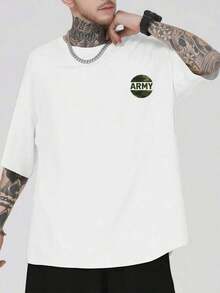 T-shirt da uomo con stampa mimetica sul retro , T-shirt da uomo con stampa fronte-retro, alla moda, casual, girocollo, in cotone 220 g/m2 (1 pezzo)