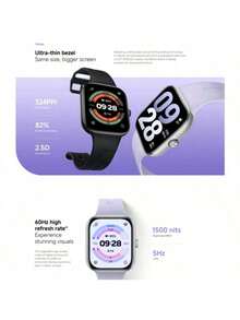 Xiaomi Redmi Watch 5 - 2.07 Inch AMOLED, 60 Hz, 24 Day Battery, 150+ Sports Modes, 5ATM Waterproof, GNSS, Heart Rate & SPO₂ Sensor, Bluetooth Calling, Aluminum Frame, Rotating Crown - Tím oải hương - Xem 4