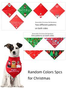 Reversible Christmas Pet Bandana With Santa Claus, Snowman And Reindeer Pattern,Halloween Devil Pumpkin Pattern Pet Kerchiefs,Adjustable Xmas Theme Pattern Printing Dog Triangle Bibs Scarfs,Suitable For Small To Medium Dogs And Cats - Soft Polyester, Machine Washable, Random Style