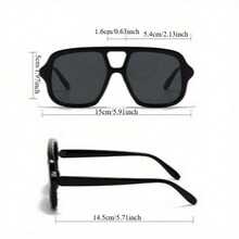 1 Pcs/Set, Fashionable Oversized Double-Bridge Sunglasses Multiple Colors Available Perfect For Daily Dates, Commuting, Street Style Outfits, Or As Gifts Includes Eyewear Case - 黑灰色 - 查看 3