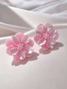 1 对简约百搭夸张山茶花和珍珠耳钉，适合女士 - 白色 - 查看 20