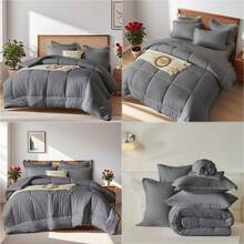 5/7pcs Simple And Stylish Embossed Bed Comforter Set, 100% Microfiber Soft Breathable Summer Bedding Set, Comfortable And Durable, Include 1 Comforter+1 Flat Sheet+1 Fitted Sheet+1/2 Pillowcases+1/2 Pillowshams,All-Season, Bed In A Bag, Room Decor, Best Gift - Xám đậm-BZ01 - Xem 2