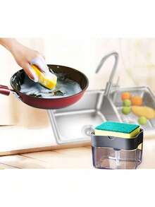 1 Pc Kitchen Dish Soap Dispenser And Sponge Holder, Dispenser Pump With Sponge C - one-size - View 2
