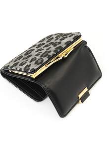 Leopard Print Snap Closure Short Women's Wallet Tri-Fold Multi-Function Purse; Solid Color Snap Closure Short Women's Wallet Tri-Fold Multi-Function Purse For Women Wallet Mini Wallet Purse Wallet Fall Small Wallet Cute Wallet - Black - View 3