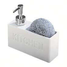 多功能皂液器，带海绵架的台面乳液瓶，浴室液体皂液器，实用水槽可再填充空瓶，浴室配件 9.47 盎司树脂厨房和浴室皂液器，内置清洁刷和储物盒 - 不含邻苯二甲酸盐，独立式设计，无需电力即可清洁餐具、台面和手 - 黑色 - 查看 6