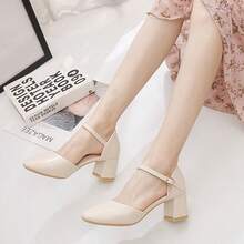 Zapatos de tacón para mujer Sandalias de verano de una sola correa, punta cuadrada y punta abierta para mujer. Combinación de verano con vestidos. Zapatos de tacón medio grueso, tacón alto y estilo hada. Sandalias de punta semiabierta para mujer. Novedades de primavera/verano de estilo hada. Zapatos de tacón grueso y punta hueca. Tacones franceses versátiles de una sola correa y punta abierta. - Beis - Ver 7