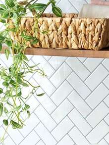 4/10/20 人字形图案自粘瓷砖，适用于厨房、浴室和洗衣房，有白色和灰色防水可移除乙烯基贴花可供选择 - 彩色 - 查看 2