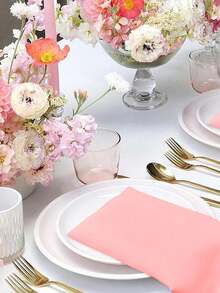 Minimalist Pink Polyester Napkins, Suitable For Restaurant, Kitchen, Wedding, Party, Banquet, Table Decor, Daily Home Decor - Hồng - Xem 5