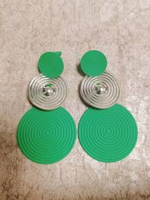 1 Đôi bông tai họa tiết sóng tròn thời trang đa năng dành cho nữ - màu xanh lá - Xem 3