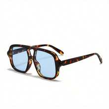 1 Pcs/Set, Fashionable Oversized Double-Bridge Sunglasses Multiple Colors Available Perfect For Daily Dates, Commuting, Street Style Outfits, Or As Gifts Includes Eyewear Case - 半藍色 - 查看 1