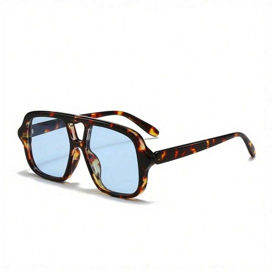 1 Pcs/Set, Fashionable Oversized Double-Bridge Sunglasses Multiple Colors Available Perfect For Daily Dates, Commuting, Street Style Outfits, Or As Gifts Includes Eyewear Case - 半藍色 - 查看 1