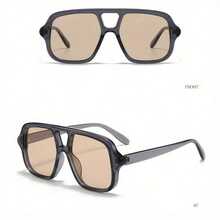 1 Pcs/Set, Fashionable Oversized Double-Bridge Sunglasses Multiple Colors Available Perfect For Daily Dates, Commuting, Street Style Outfits, Or As Gifts Includes Eyewear Case - gray-tea - View 2