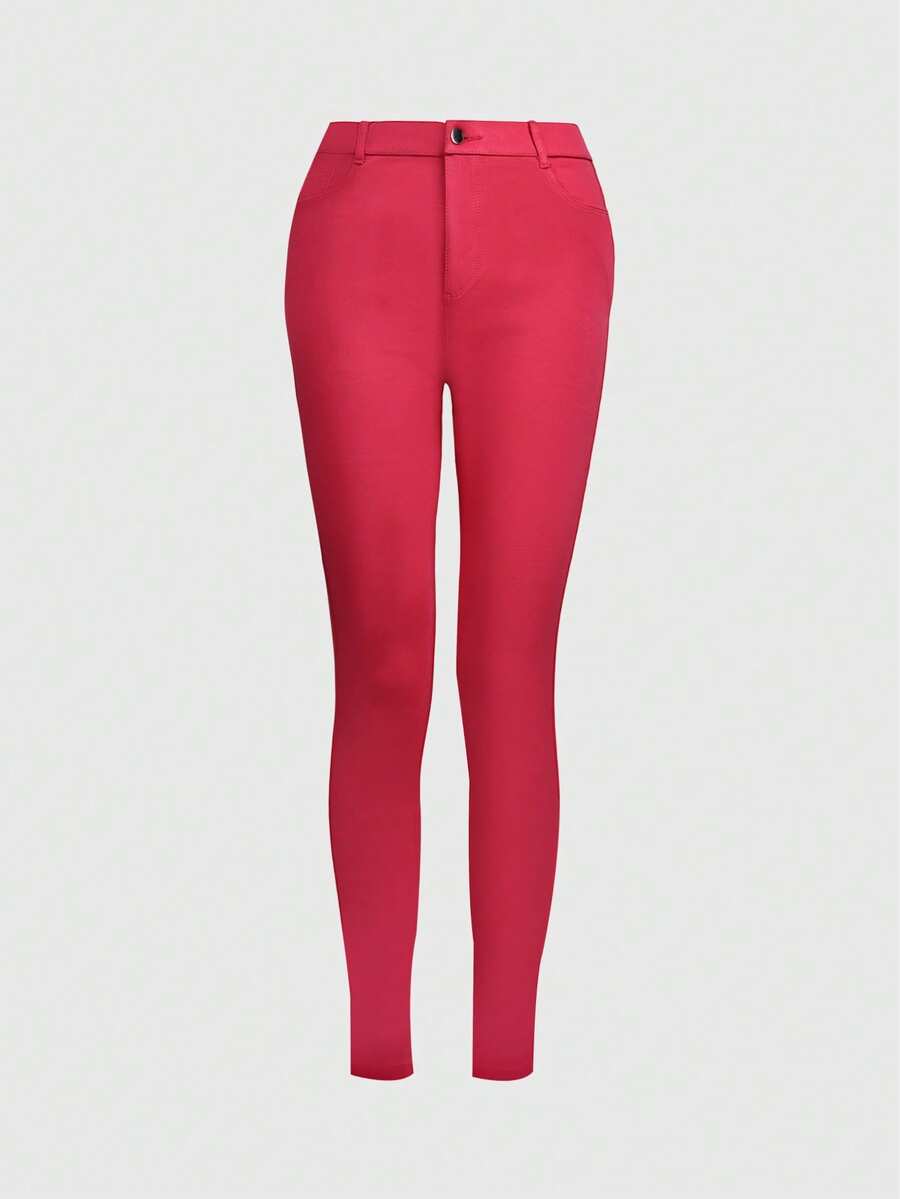 Quần ống rộng cạp cao, co giãn, túi xéo kiểu Y2K, thoải mái, ôm dáng, thích hợp mặc hàng ngày và dịp Lễ Tình nhân. - Màu Hồng Tươi - Xem 1