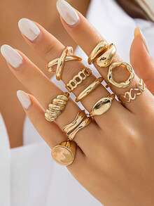 1 pezzo Ritratto di donna vintage, Croce, Cuore, Motivo Mano di Fatima Set di 15 anelli, Gioielli di moda da donna, Anelli cubici di zirconia minimalisti e delicati