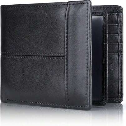 محفظة رجالية، محفظة جلدية مانعة لتشويش RFID، محفظة رجالية الطي مع فتحة بطاقة هوية واحدة، 14 فتحة بطاقة، باللون الأسود والبني، كلاسيكية