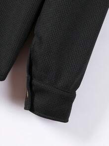 2 件男士休闲纯色双口袋翻领衬衫长袖 + 长裤两件套，轻便休闲运动度假装，春秋季 - 黑色 - 查看 7