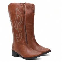 Women's Western High-Top Boot With Caramel Embroidered Country Embroidered Side Zipper Holiday - Lạc đà - Xem 4