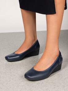 Women's Wedge Shoes Square Close Block Heels Toe Dress Comfortable Wedding Office Pumps - Màu xanh lam - Xem 3
